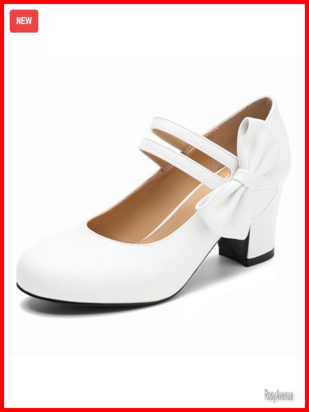 Women's Mary Jane Pumps Round Closed Toe Chunky Heel with Bow Double Strap